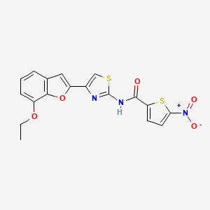 molecular formula C18H13N3O5S2 B2626286 N-(4-(7-乙氧基苯并呋喃-2-基)噻唑-2-基)-5-硝基噻吩-2-甲酰胺 CAS No. 921526-43-4