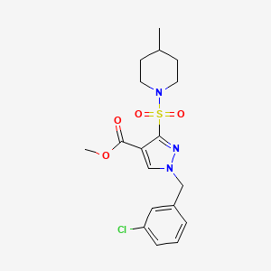 molecular formula C18H22ClN3O4S B2626300 methyl 1-(3-chlorobenzyl)-3-((4-methylpiperidin-1-yl)sulfonyl)-1H-pyrazole-4-carboxylate CAS No. 1251591-24-8