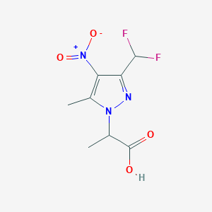 molecular formula C8H9F2N3O4 B2626310 2-[3-(Difluoromethyl)-5-methyl-4-nitropyrazol-1-yl]propanoic acid CAS No. 1946813-04-2