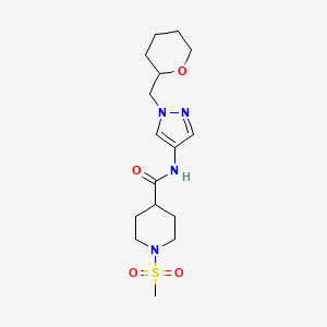 molecular formula C16H26N4O4S B2626321 1-(甲磺酰基)-N-(1-((四氢-2H-吡喃-2-基)甲基)-1H-吡唑-4-基)哌啶-4-甲酰胺 CAS No. 2034611-96-4