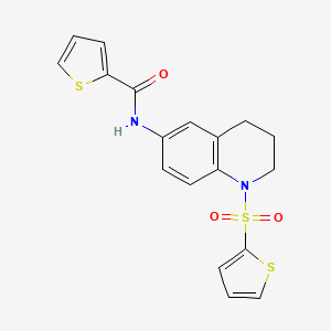 molecular formula C18H16N2O3S3 B2626328 N-(1-thiophen-2-ylsulfonyl-3,4-dihydro-2H-quinolin-6-yl)thiophene-2-carboxamide CAS No. 941882-56-0