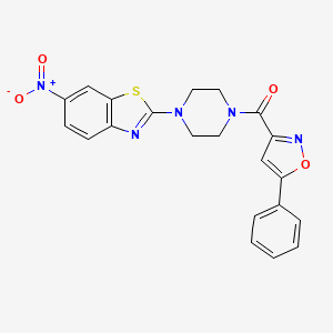 molecular formula C21H17N5O4S B2626331 (4-(6-Nitrobenzo[d]thiazol-2-yl)piperazin-1-yl)(5-phenylisoxazol-3-yl)methanone CAS No. 1203013-17-5