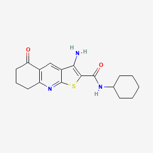 molecular formula C18H21N3O2S B2626334 3-amino-N-cyclohexyl-5-oxo-5,6,7,8-tetrahydrothieno[2,3-b]quinoline-2-carboxamide CAS No. 442557-68-8