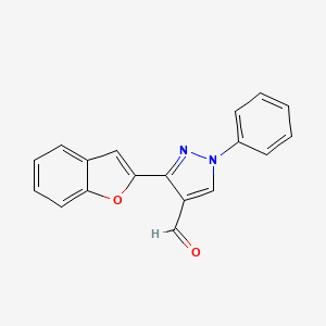 molecular formula C18H12N2O2 B2626348 3-(1-benzofuran-2-yl)-1-phenyl-1H-pyrazole-4-carbaldehyde CAS No. 372098-13-0