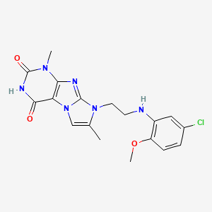 molecular formula C18H19ClN6O3 B2626349 8-(2-((5-chloro-2-methoxyphenyl)amino)ethyl)-1,7-dimethyl-1H-imidazo[2,1-f]purine-2,4(3H,8H)-dione CAS No. 923683-71-0