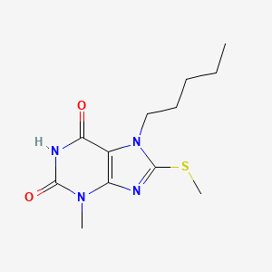 molecular formula C12H18N4O2S B2626360 3-Methyl-8-methylsulfanyl-7-pentylpurine-2,6-dione CAS No. 328072-00-0