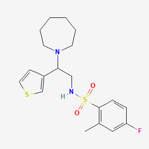 molecular formula C19H25FN2O2S2 B2626381 N-(2-(氮杂环戊-1-基)-2-(噻吩-3-基)乙基)-4-氟-2-甲基苯磺酰胺 CAS No. 946357-51-3