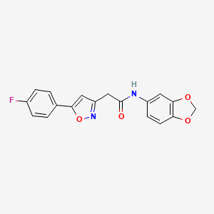 molecular formula C18H13FN2O4 B2626398 N-(苯并[d][1,3]二氧杂环-5-基)-2-(5-(4-氟苯基)异恶唑-3-基)乙酰胺 CAS No. 953137-17-2