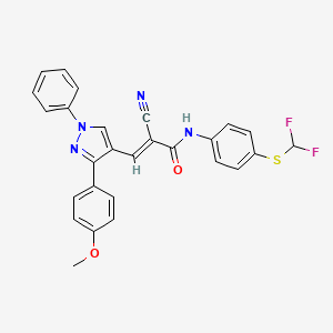 molecular formula C27H20F2N4O2S B2626401 (E)-2-cyano-N-[4-(difluoromethylsulfanyl)phenyl]-3-[3-(4-methoxyphenyl)-1-phenylpyrazol-4-yl]prop-2-enamide CAS No. 882223-77-0