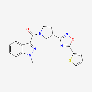 molecular formula C19H17N5O2S B2626415 (1-甲基-1H-吲唑-3-基)(3-(5-(噻吩-2-基)-1,2,4-恶二唑-3-基)吡咯烷-1-基)甲酮 CAS No. 2034412-93-4