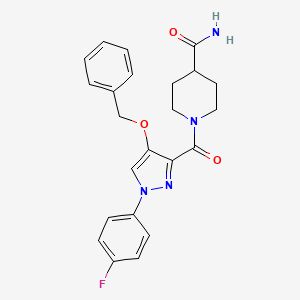 molecular formula C23H23FN4O3 B2626416 1-(4-(苄氧基)-1-(4-氟苯基)-1H-吡唑-3-羰基)哌啶-4-甲酰胺 CAS No. 1170174-22-7