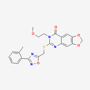 molecular formula C22H20N4O5S B2626424 1-[2-Chloro-5-(thiomorpholin-4-ylsulfonyl)benzoyl]azepane CAS No. 1112026-92-2