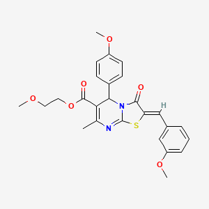 molecular formula C26H26N2O6S B2626429 (Z)-2-methoxyethyl 2-(3-methoxybenzylidene)-5-(4-methoxyphenyl)-7-methyl-3-oxo-3,5-dihydro-2H-thiazolo[3,2-a]pyrimidine-6-carboxylate CAS No. 538341-26-3