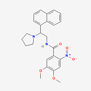 molecular formula C25H27N3O5 B2626434 4,5-dimethoxy-N-(2-(naphthalen-1-yl)-2-(pyrrolidin-1-yl)ethyl)-2-nitrobenzamide CAS No. 941931-94-8