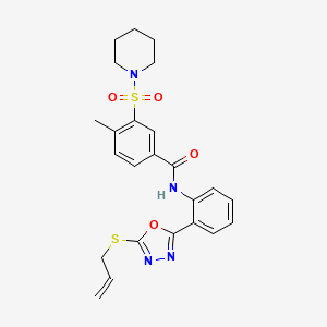 molecular formula C24H26N4O4S2 B2626438 4-methyl-3-(piperidin-1-ylsulfonyl)-N-{2-[5-(prop-2-en-1-ylsulfanyl)-1,3,4-oxadiazol-2-yl]phenyl}benzamide CAS No. 923172-15-0