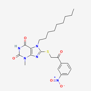 molecular formula C23H29N5O5S B2626441 3-methyl-8-((2-(3-nitrophenyl)-2-oxoethyl)thio)-7-nonyl-1H-purine-2,6(3H,7H)-dione CAS No. 313470-18-7