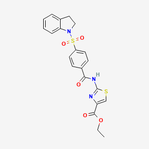 molecular formula C21H19N3O5S2 B2626442 Ethyl 2-(4-(indolin-1-ylsulfonyl)benzamido)thiazole-4-carboxylate CAS No. 441290-28-4