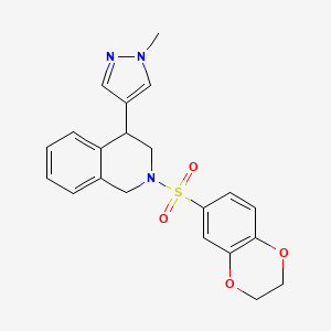 molecular formula C21H21N3O4S B2626456 2-((2,3-二氢苯并[b][1,4]二噁烷-6-基)磺酰基)-4-(1-甲基-1H-吡唑-4-基)-1,2,3,4-四氢异喹啉 CAS No. 2034535-18-5