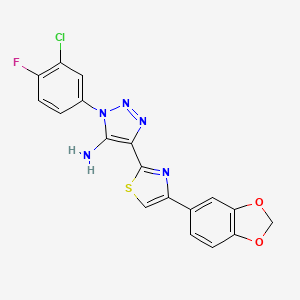 molecular formula C18H11ClFN5O2S B2626468 4-(4-(benzo[d][1,3]dioxol-5-yl)thiazol-2-yl)-1-(3-chloro-4-fluorophenyl)-1H-1,2,3-triazol-5-amine CAS No. 1207016-87-2