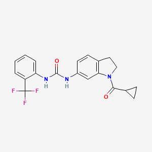 molecular formula C20H18F3N3O2 B2626480 1-(1-(Cyclopropanecarbonyl)indolin-6-yl)-3-(2-(trifluoromethyl)phenyl)urea CAS No. 1207021-84-8