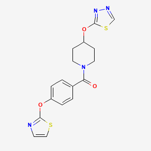 molecular formula C17H16N4O3S2 B2626487 (4-((1,3,4-Thiadiazol-2-yl)oxy)piperidin-1-yl)(4-(thiazol-2-yloxy)phenyl)methanone CAS No. 2319835-51-1