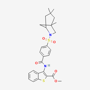 molecular formula C27H30N2O5S2 B2626492 3-(4-((1,3,3-三甲基-6-氮杂双环[3.2.1]辛-6-基)磺酰基)苯甲酰胺)苯并[b]噻吩-2-羧酸甲酯 CAS No. 397289-51-9