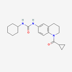 molecular formula C20H27N3O2 B2626500 1-Cyclohexyl-3-(1-(cyclopropanecarbonyl)-1,2,3,4-tetrahydroquinolin-6-yl)urea CAS No. 1203298-37-6