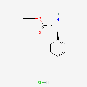 molecular formula C14H20ClNO2 B2626502 叔丁基(2R,3R)-3-苯基氮杂环丁烷-2-羧酸盐；盐酸盐 CAS No. 158980-52-0