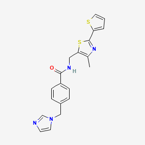 molecular formula C20H18N4OS2 B2626520 4-((1H-imidazol-1-yl)methyl)-N-((4-methyl-2-(thiophen-2-yl)thiazol-5-yl)methyl)benzamide CAS No. 1396871-60-5