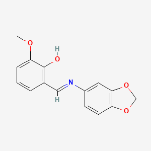 molecular formula C15H13NO4 B2626525 2-[(E)-(1,3-苯并二氧杂环-5-亚氨基)甲基]-6-甲氧基苯酚 CAS No. 861409-09-8