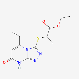 molecular formula C12H16N4O3S B2626532 2-((5-乙基-7-氧代-7,8-二氢-[1,2,4]三唑并[4,3-a]嘧啶-3-基)硫代)丙酸乙酯 CAS No. 921911-44-6