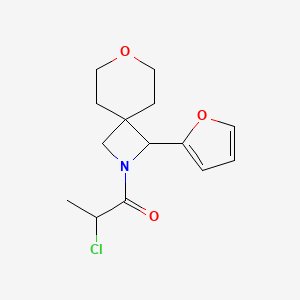 molecular formula C14H18ClNO3 B2626547 2-Chloro-1-[3-(furan-2-yl)-7-oxa-2-azaspiro[3.5]nonan-2-yl]propan-1-one CAS No. 2411315-49-4