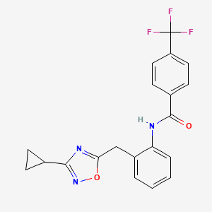 molecular formula C20H16F3N3O2 B2626564 N-(2-((3-cyclopropyl-1,2,4-oxadiazol-5-yl)methyl)phenyl)-4-(trifluoromethyl)benzamide CAS No. 1797180-94-9