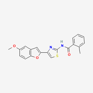 molecular formula C20H16N2O3S B2626573 N-(4-(5-methoxybenzofuran-2-yl)thiazol-2-yl)-2-methylbenzamide CAS No. 922106-85-2