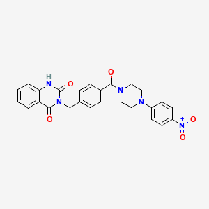 molecular formula C26H23N5O5 B2626581 3-(4-(4-(4-nitrophenyl)piperazine-1-carbonyl)benzyl)quinazoline-2,4(1H,3H)-dione CAS No. 896353-71-2