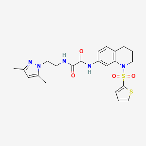 molecular formula C22H25N5O4S2 B2626588 N-[2-(3,5-dimethyl-1H-pyrazol-1-yl)ethyl]-N'-[1-(thiophene-2-sulfonyl)-1,2,3,4-tetrahydroquinolin-7-yl]ethanediamide CAS No. 1327642-43-2