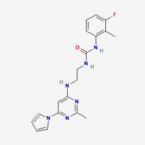 molecular formula C19H21FN6O B2626590 1-(3-fluoro-2-methylphenyl)-3-(2-((2-methyl-6-(1H-pyrrol-1-yl)pyrimidin-4-yl)amino)ethyl)urea CAS No. 1421467-79-9
