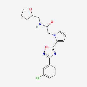 molecular formula C19H19ClN4O3 B2626599 2-{2-[3-(3-chlorophenyl)-1,2,4-oxadiazol-5-yl]-1H-pyrrol-1-yl}-N-(tetrahydrofuran-2-ylmethyl)acetamide CAS No. 1260908-81-3