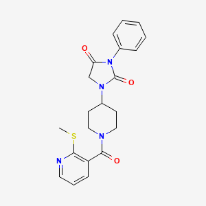 molecular formula C21H22N4O3S B2626611 1-(1-(2-(Methylthio)nicotinoyl)piperidin-4-yl)-3-phenylimidazolidine-2,4-dione CAS No. 2034604-55-0