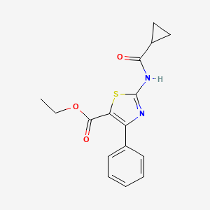 molecular formula C16H16N2O3S B2626630 Ethyl 2-[(cyclopropylcarbonyl)amino]-4-phenyl-1,3-thiazole-5-carboxylate CAS No. 392238-48-1