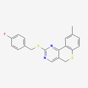 molecular formula C19H15FN2S2 B2626641 4-氟苄基 9-甲基-5H-硫杂螺并[4,3-d]嘧啶-2-基硫醚 CAS No. 478246-80-9
