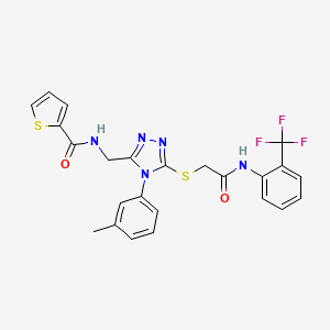 molecular formula C24H20F3N5O2S2 B2626648 N-((5-((2-oxo-2-((2-(三氟甲基)苯基)氨基)乙基)硫)-4-(间甲苯基)-4H-1,2,4-三唑-3-基)甲基)噻吩-2-甲酰胺 CAS No. 393564-69-7