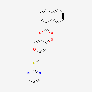 molecular formula C21H14N2O4S B2626653 4-氧代-6-((嘧啶-2-硫基)甲基)-4H-吡喃-3-基 1-萘甲酸酯 CAS No. 877636-72-1