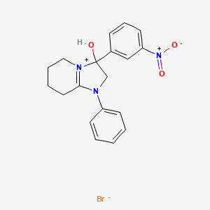 molecular formula C19H20BrN3O3 B2626658 3-Hydroxy-3-(3-nitrophenyl)-1-phenyl-2,3,5,6,7,8-hexahydroimidazo[1,2-a]pyridin-1-ium bromide CAS No. 1104734-42-0