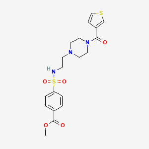 molecular formula C19H23N3O5S2 B2626671 methyl 4-(N-(2-(4-(thiophene-3-carbonyl)piperazin-1-yl)ethyl)sulfamoyl)benzoate CAS No. 1251696-41-9