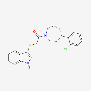 molecular formula C21H21ClN2OS2 B2626673 2-((1H-indol-3-yl)thio)-1-(7-(2-chlorophenyl)-1,4-thiazepan-4-yl)ethanone CAS No. 1798529-17-5