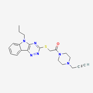 molecular formula C21H24N6OS B2626675 1-[4-(prop-2-yn-1-yl)piperazin-1-yl]-2-({5-propyl-5H-[1,2,4]triazino[5,6-b]indol-3-yl}sulfanyl)ethan-1-one CAS No. 1376294-27-7