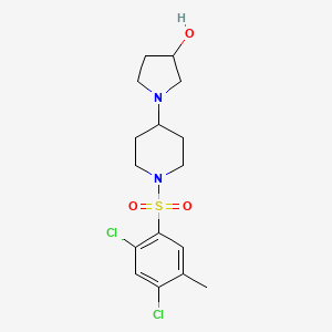 molecular formula C16H22Cl2N2O3S B2626677 1-(1-((2,4-Dichloro-5-methylphenyl)sulfonyl)piperidin-4-yl)pyrrolidin-3-ol CAS No. 1448075-29-3
