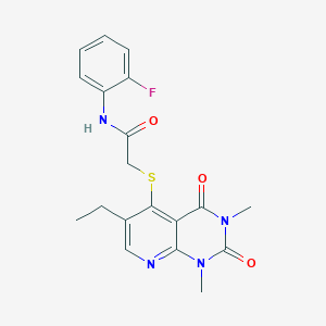 molecular formula C19H19FN4O3S B2626696 2-((6-ethyl-1,3-dimethyl-2,4-dioxo-1,2,3,4-tetrahydropyrido[2,3-d]pyrimidin-5-yl)thio)-N-(2-fluorophenyl)acetamide CAS No. 941924-37-4