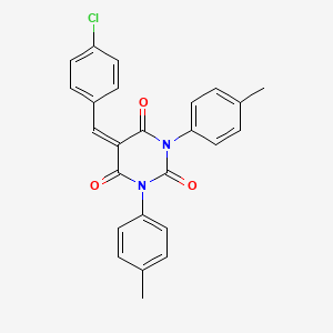 molecular formula C25H19ClN2O3 B2626701 5-[(4-Chlorophenyl)methylidene]-1,3-bis(4-methylphenyl)-1,3-diazinane-2,4,6-trione CAS No. 313499-12-6